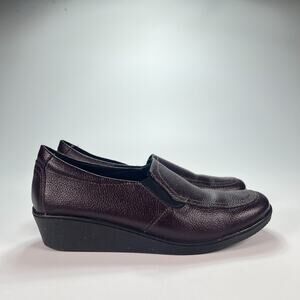 Lorenz Burgundy Leather Slip On Wedge Slip On Loafer Shoes Women Size 39 / US 8
